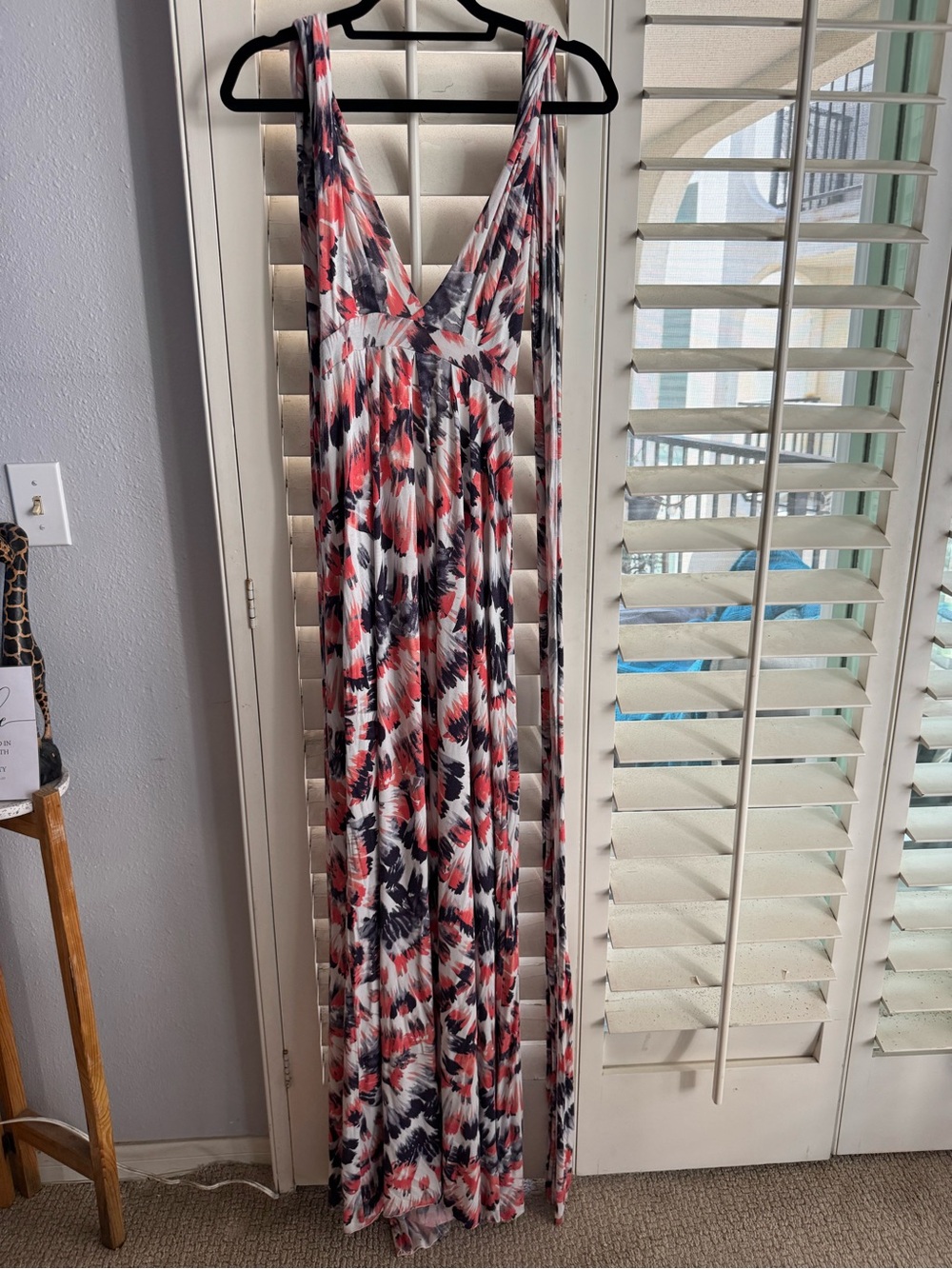 Tart Coral, Black and White Abstract Print Wrap Dress